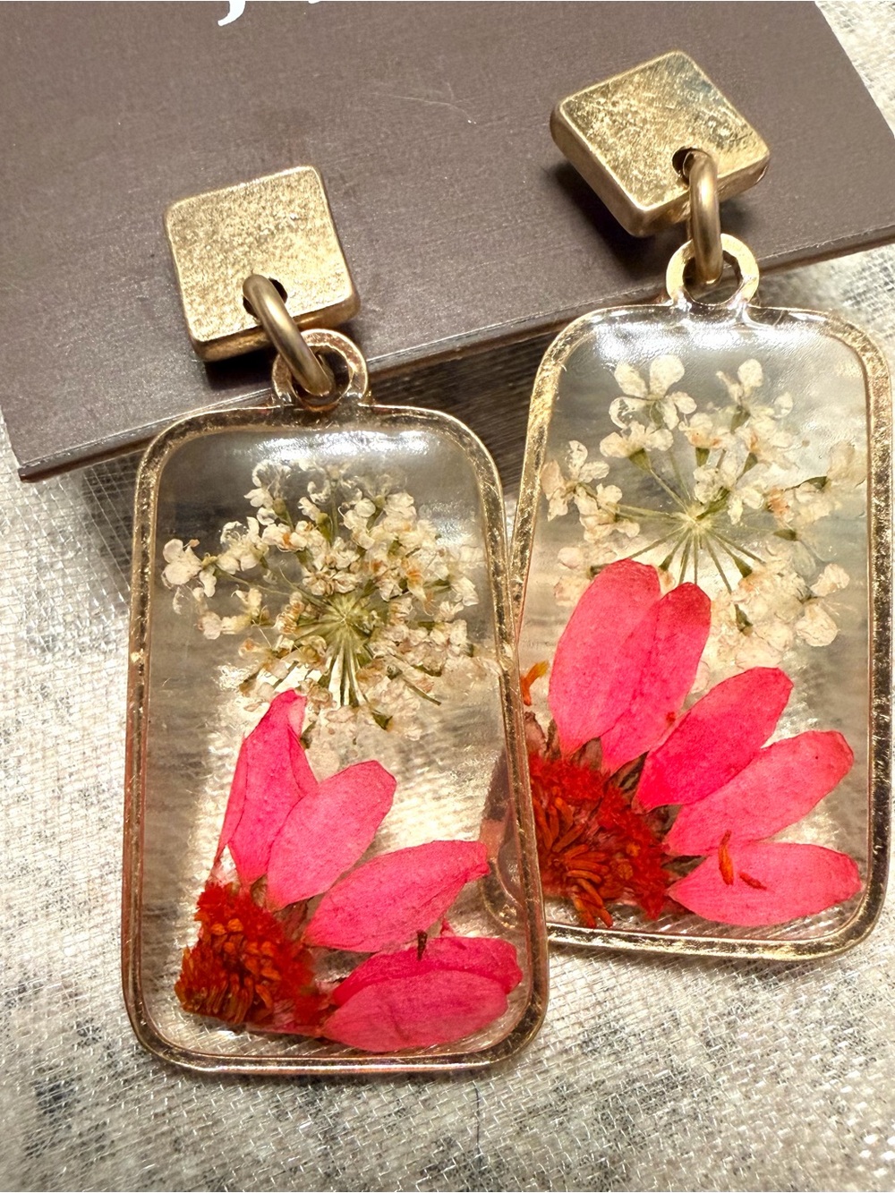 J. Jill Pink Pressed Floral Resin Drop Earrings - Women Jewelry